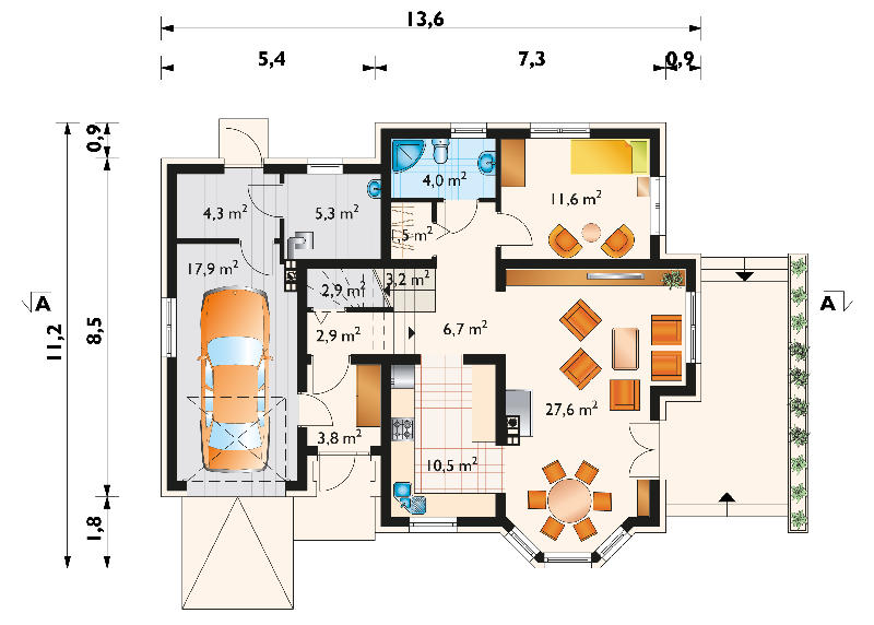 Проект коттеджа Аметист Нова - зеркальное отражение (E-989)