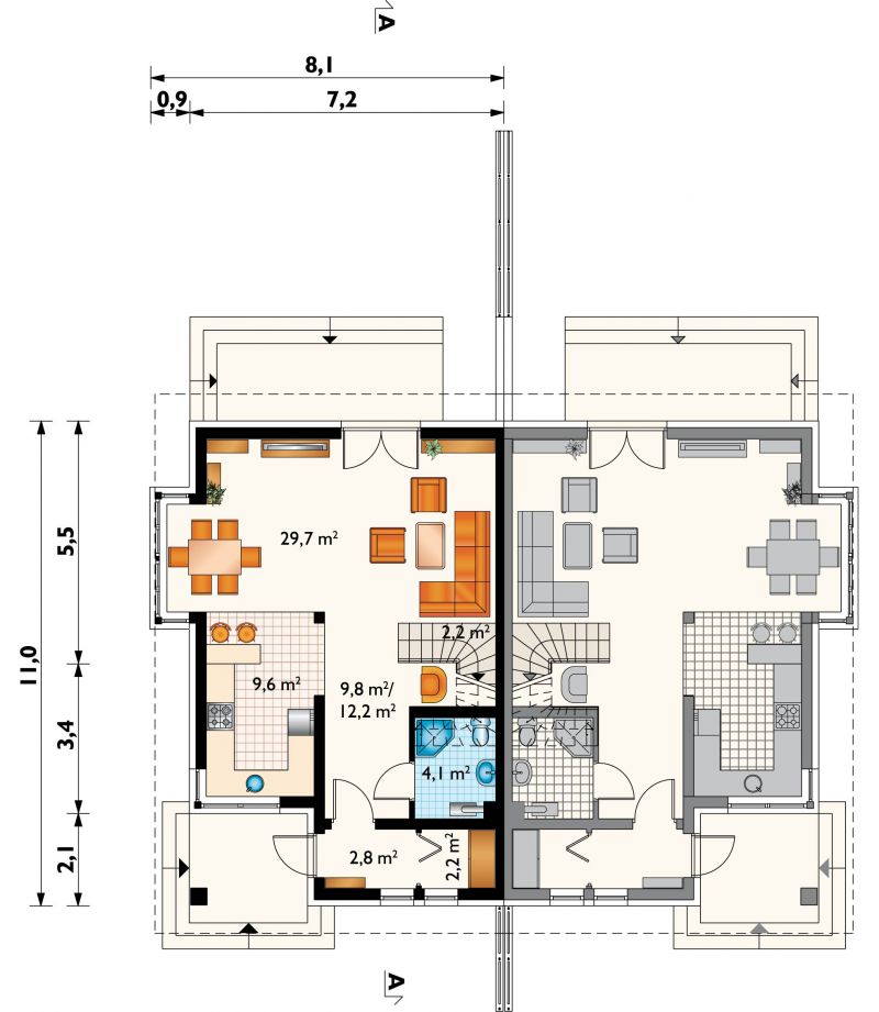 Проект коттеджа Безе Бо Дуо - зеркальное отражение (E-1406)