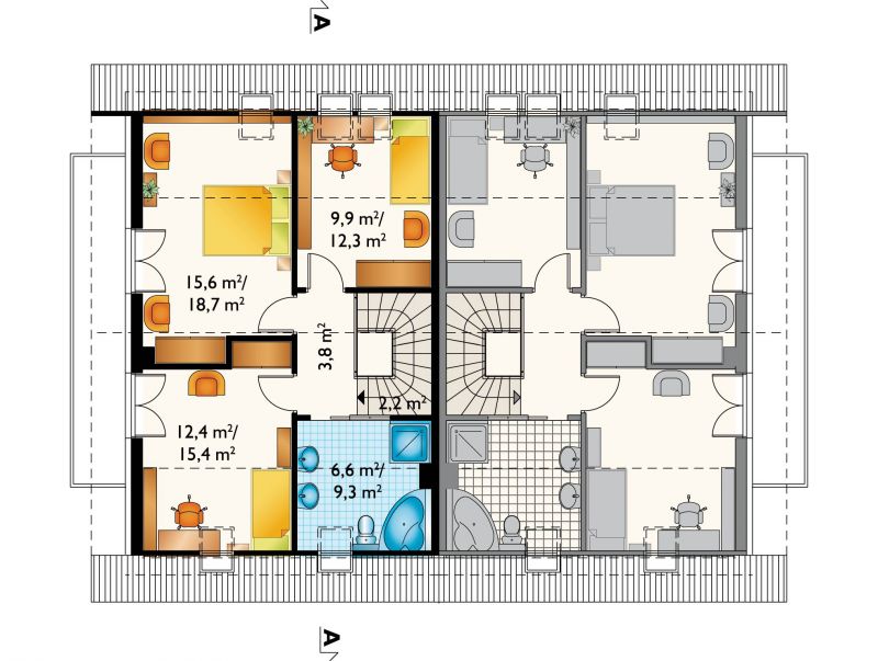Проект коттеджа Безе Бо Дуо - зеркальное отражение (E-1406)
