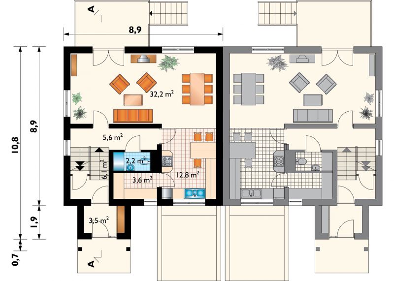 Проект коттеджа Камыш-Дуо - зеркальное отражение (E-92)