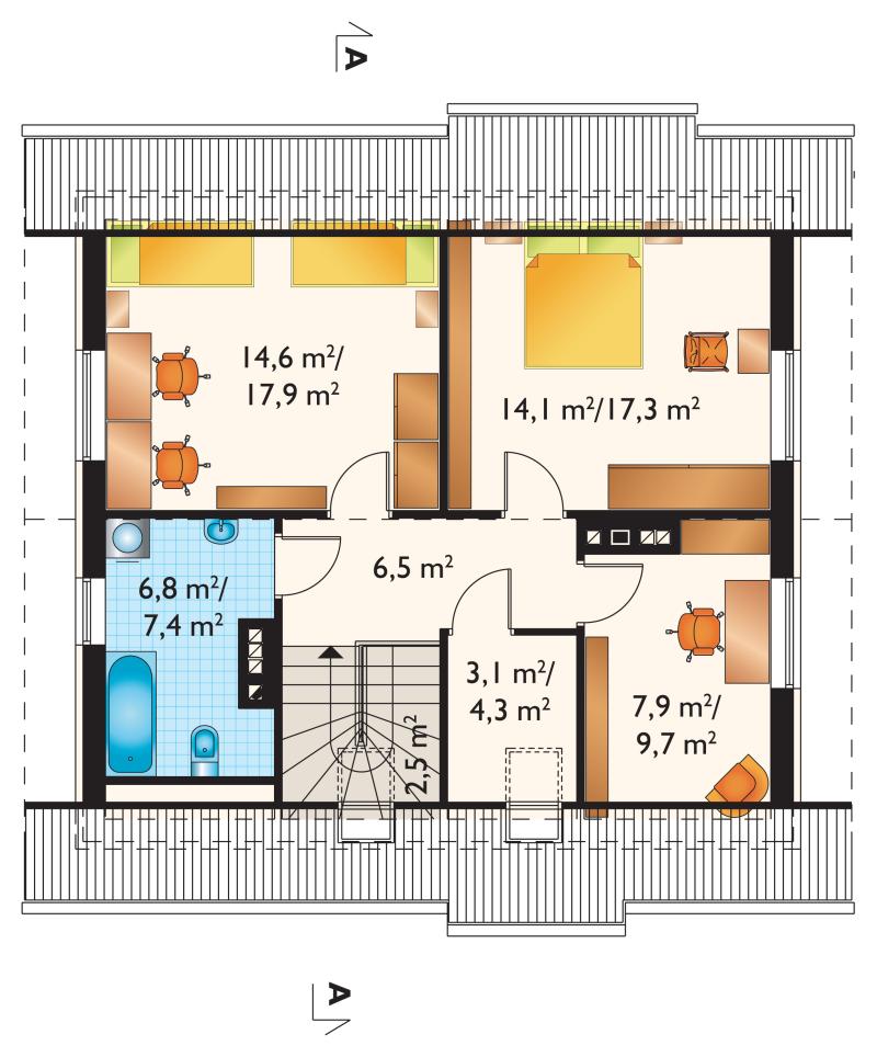 Проект коттеджа Звонок - зеркальное отражение (E-135)