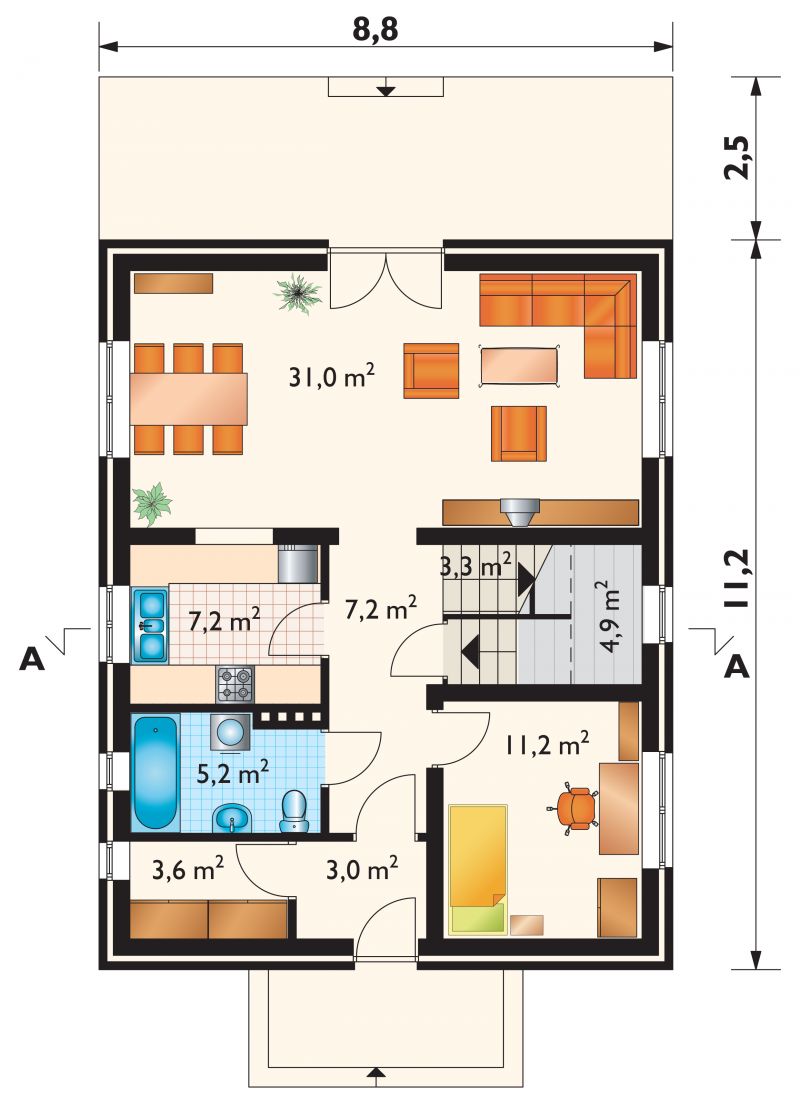 Проект коттеджа Фикус - зеркальное отражение (E-148)