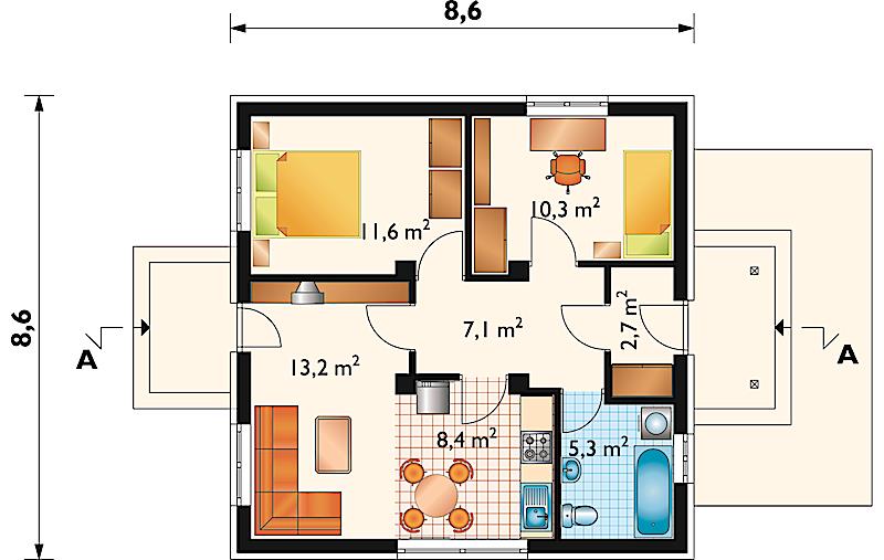 Проект коттеджа Грибок - зеркальное отражение (E-184)
