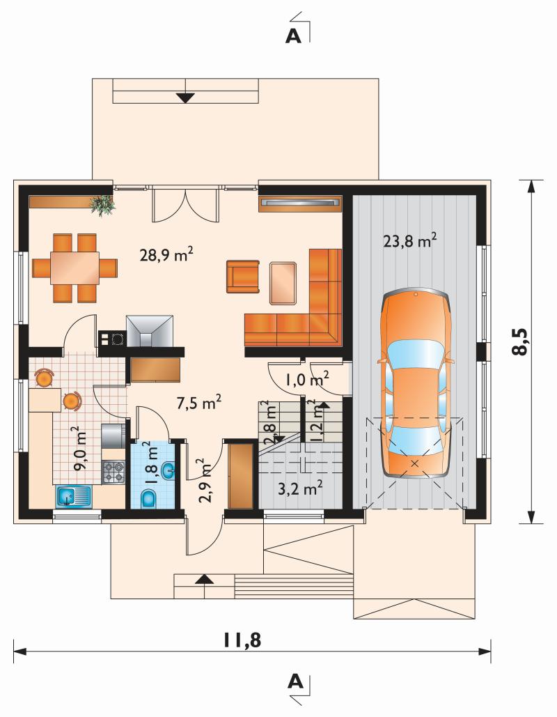 Проект дома Зета - зеркальное отражение (E-1062) Проект коттеджа Зета - зеркальное отражение (E-1062)